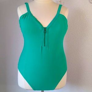 Mynah 22W One Piece Swimsuit Kelly Green Zipper Front